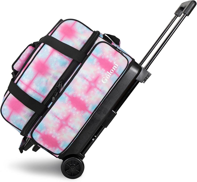 Goloni Double Roller 2 Ball Bowling Bag with Separate Shoe Compartment,2 Ball Bowling Bag with Wheels,Retractable Handle Extends to 40" - Image 1